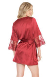 Satin Robe with Lace Finish - Merlot - One Size