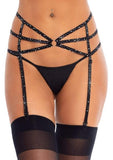 Strappy Elastic Rhinestone Garterbelt - Black - One Size