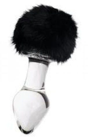 Glass Plug With Rabbit Tail - Black