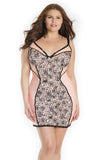 Flocked Floral Print Chemise - Pink/Black - Size
