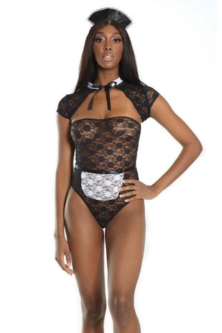 French Maid Teddy Set - Black/White - One Size