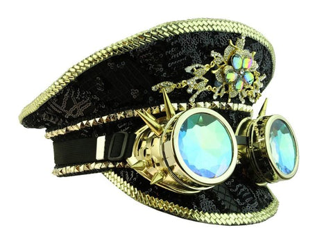 Captain Sequin Hat with Goggles - Black