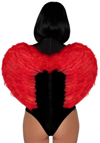 Marabou Trimmed Feather Angel Wings - Red - One Size