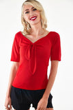 Sandra Bow Pullover Top - Red -