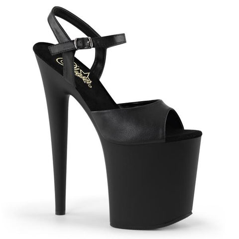 Flamingo 8" Platform with Ankle Strap - Black Faux Leather/Matte -