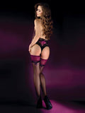 Purple Lace Top Decorative Thigh High - Black -