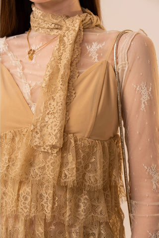 Layered Lace Ruffle Peplum Cami - Taupe -
