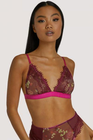 Neve Kimono Print Triangle Bra - Burgundy -