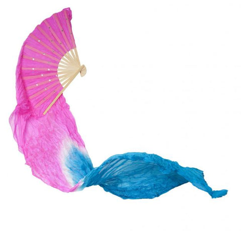 Fan Style Silk Veil - 1 Pair Set - Fuchsia/Turquoise