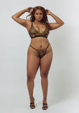 Lioness Embroidered G-String - Black/Gold -