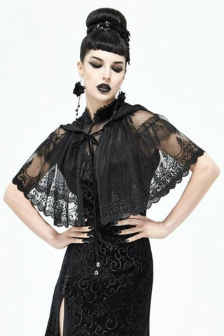 Lace Hooded Cape - Black - One Size