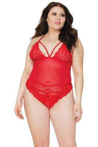 Crotchless Teddy with Opening Cups - Red - One Size/X-Large