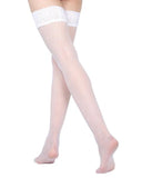 Seduction Sheer Allover Dot Lace Top Thigh High - Bianco -