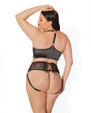Black Label Lace Panels Harness & Panty - Black One Size X-Large