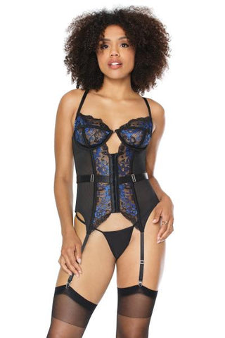 Stretch Net/Scallop Lace Bustier - Black/Blue -