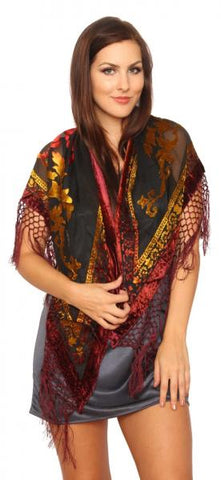 Velvet Triangle Scarf - Burgundy/Multi