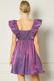 Metallic Puffed Out Sleeves Dress - Grape -