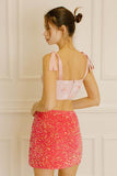 Sequined Fitted Mini Skirt - Hot Pink -
