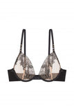 Tiger Mesh Embroidered Plunge Bra - Peach/Black -