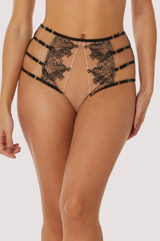 Tiger Embroidered Mesh High Waisted Brief - Peach/Black -