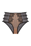 Tiger Embroidered Mesh High Waisted Brief - Peach/Black -
