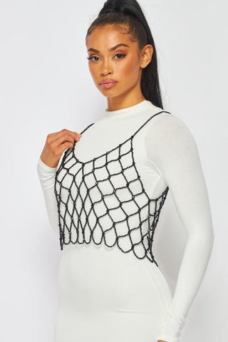 Not Over You Bejeweled Net Crop Top - Black -