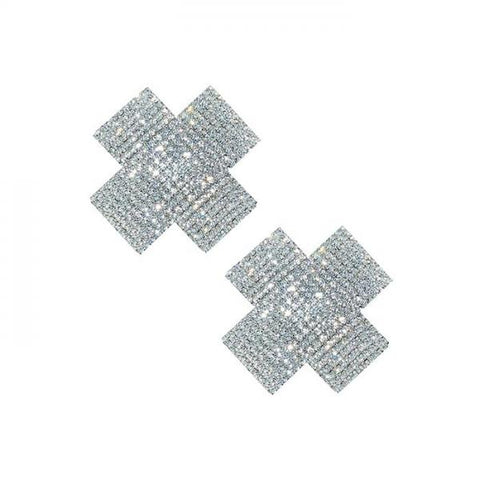 X Marks the Spot Crystal Jewel Nipple Pasties - Silver