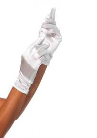 White Satin Wrist Length Gloves - One Size