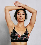 Lace V-Neck Bralette - Black Floral -