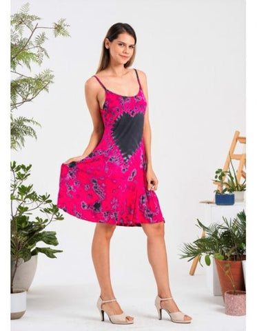 Tie Dye Love Print Tank Short Dress - Pink - One Size