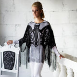 Bats Fringe Lace Poncho - Black - One Size