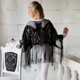 Bats Fringe Lace Poncho - Black - One Size