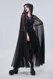 Long Hooded Cape with Pentagram Harness - Black - One Size