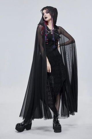 Long Hooded Cape with Pentagram Harness - Black - One Size