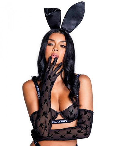 Playboy Bunny Noir Gloves - Black - One Size