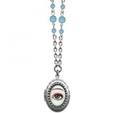 Eye Locket Necklace - Blue Opal Glass Beads