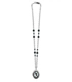 Small Crow Oval Pop Art Locket Necklace - Jet Faceted Glass Beads