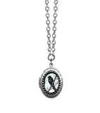 Small Crow Oval Pop Art Locket Necklace - Jet Faceted Glass Beads