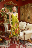 French Riviera Tasseled Dress - Olive Floral -
