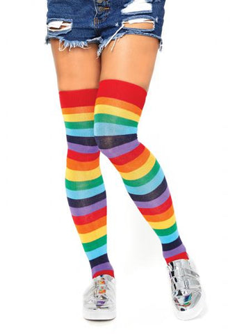 Stripped Thigh High - Rainbow - One Size