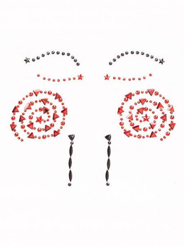 Puppet Face Jewels Sticker - Black/Red