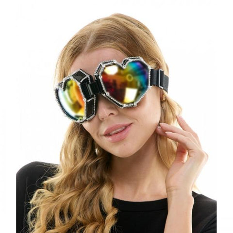 Rhinestone Heart Glasses - Black