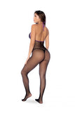 Fishnet and Lace Bodystocking Set - Black/Purple - One Size