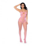 Floral Fishnet Bodystocking - Bubblegum Pink - One Size