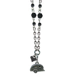 Bohemian Cowgirl Trailer Love Necklace - Silver/Jet Faceted Glass Beads