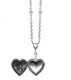 Rose Heart Emobssed Locket Necklace - Crystal Faceted Beads