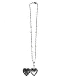Rose Heart Emobssed Locket Necklace - Crystal Faceted Beads