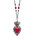 Sacred Heart Pendant - Beaded Chain Necklace