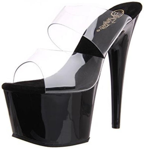 Black/Clear - Adore 7" Stiletto Double Strap Heel - Size