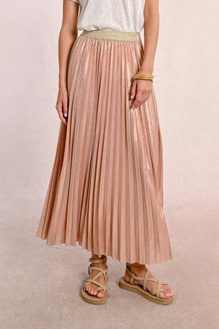 Long Pleated and Iridescent Skirt - Light Pink -